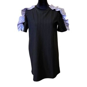 NWT Zara Black Striped Dress - Blue Ruffles on Sleeves - Women’s - Size Small